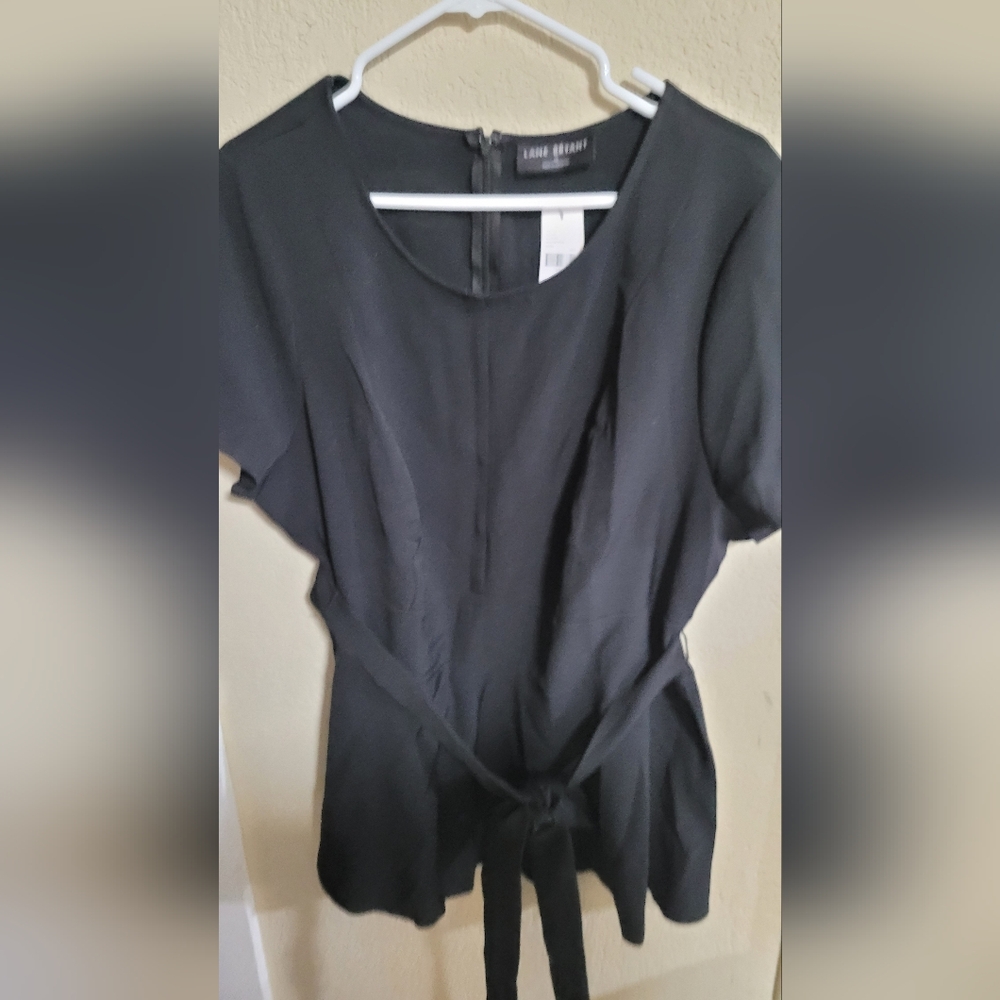 Lane Bryant Illusion Collection Black Short-Sleeve Tie-Waist Peplum Blouse 18